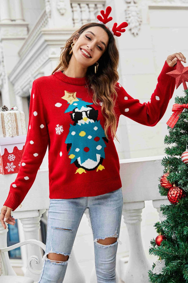 Christmas Penguin Graphic Sequin Sweater | 2 Colors