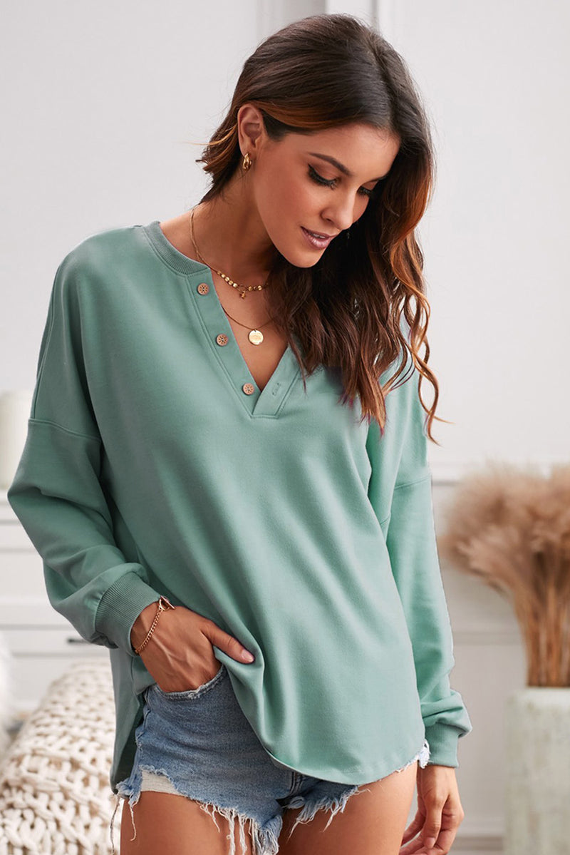 Heavenly Henley Button Curved Hem Pullover | 3 COLORS