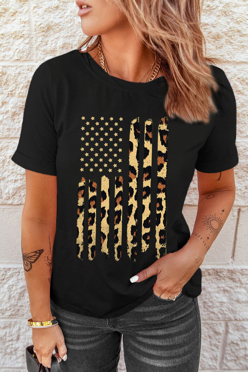 Stars and Stripes Leopard Graphic Tee