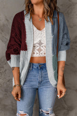 Campbell Cozy Color Block Cable-Knit Batwing Sleeve Cardigan | 4 Colors