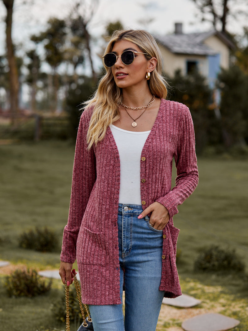 Fresh Feeling Ribbed Button-Up Pocket Cardigan | 7 Colors