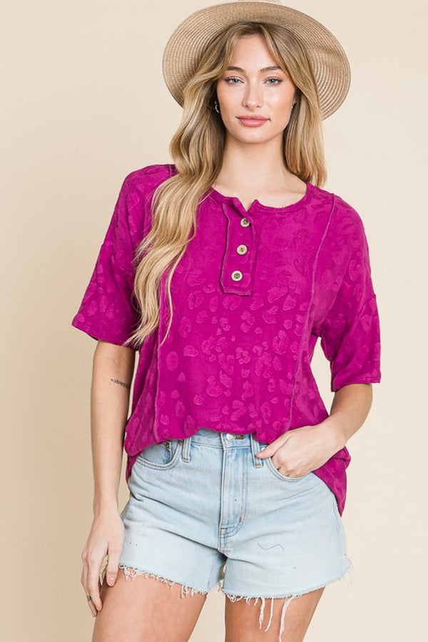 SALE! BOMBOM Magenta Textured Buttoned Top