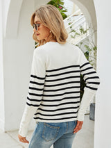 Skylar Striped Decorative Button Knit Top | 3 COLORS