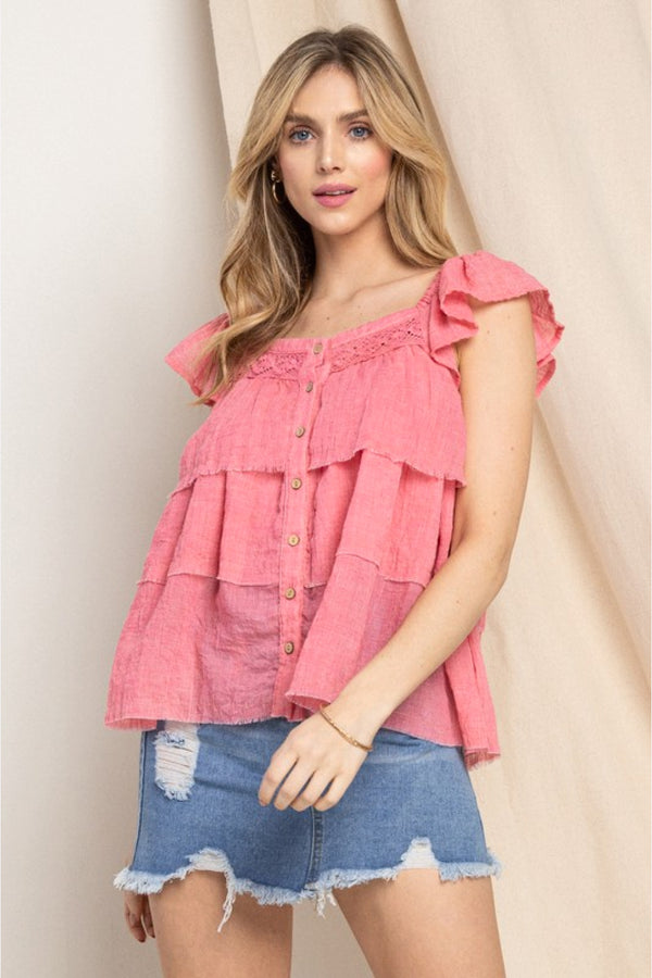 SALE! ODDI Strawberry Buttoned Ruffled Top