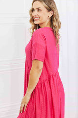 SALE! BOMBOM Another Day Swiss Dot Casual Dress in Fuchsia