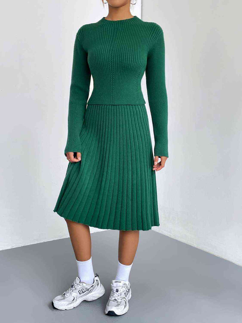 Knit Couture Sweater and Pleated Skirt Set | 4 Colors