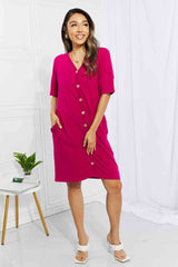 SALE! BOMBOM Sunday Brunch Button Down Knee-Length Dress in Magenta