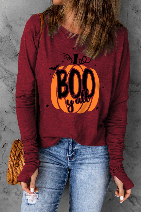 Boo Ya'll Long Sleeve Thumbhole Graphic Top