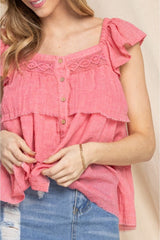 SALE! ODDI Strawberry Buttoned Ruffled Top