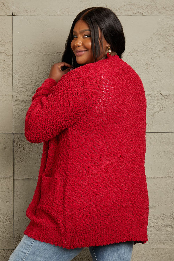 Cloud Nine Fuzzy Soft Pocket Cardigan in Cherry Red