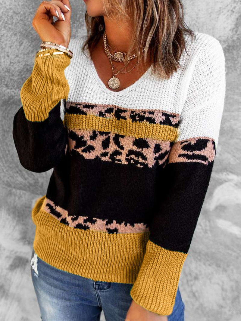 BESTSELLER! Leopard Color Block Rib-Knit Sweater