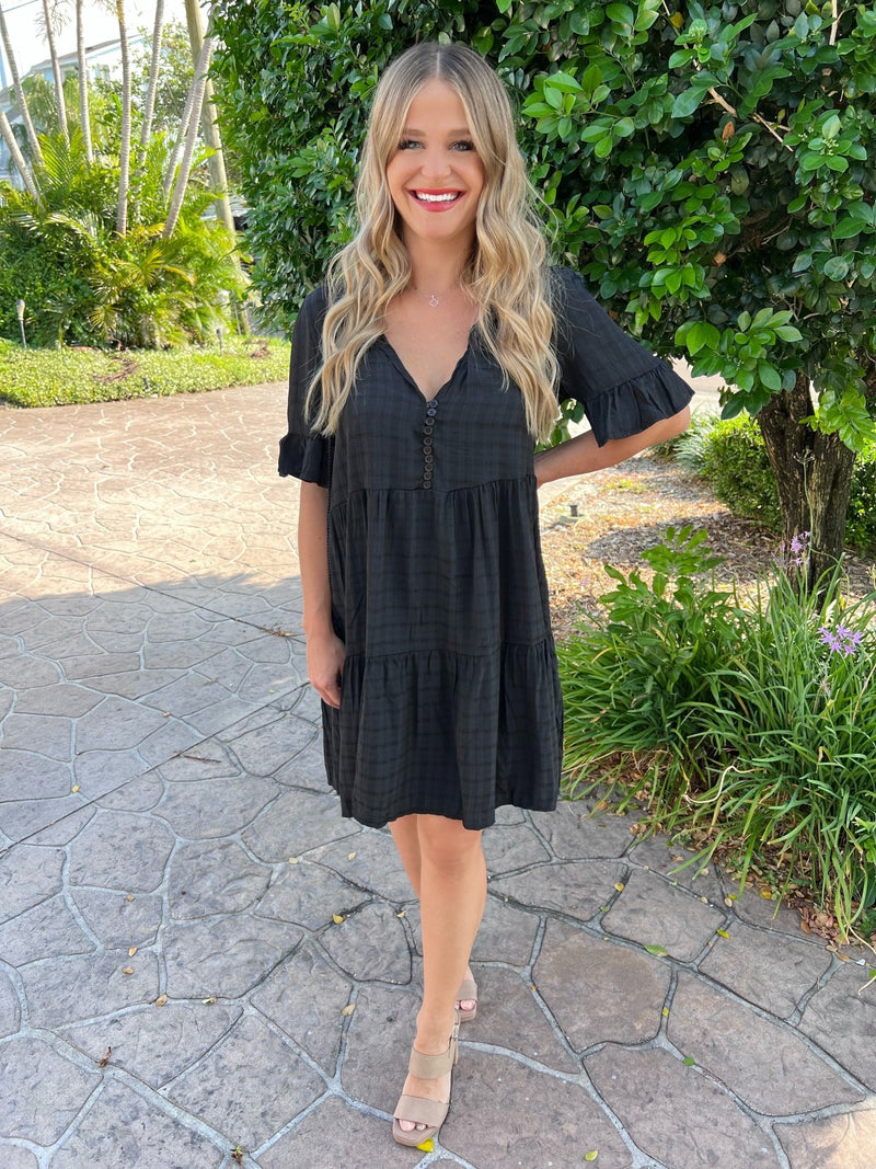 Boho Vibes Tassel Tie-Neck Tiered Dress *PRE-ORDER* - Black Feather