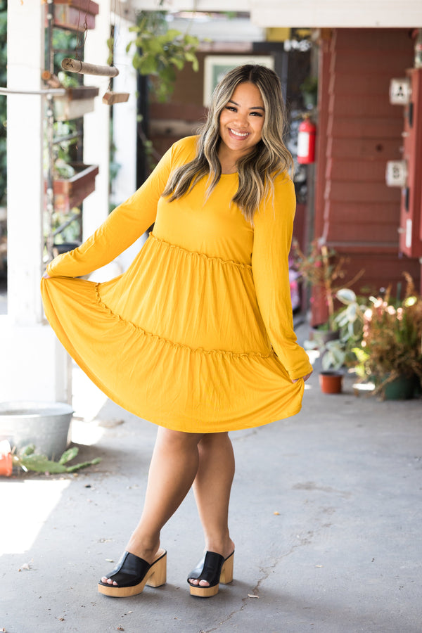 Tiered Decadence Mustard Dress