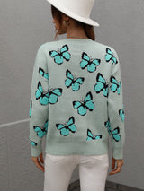 Butterfly Dropped Shoulder Crewneck Sweater - Black Feather