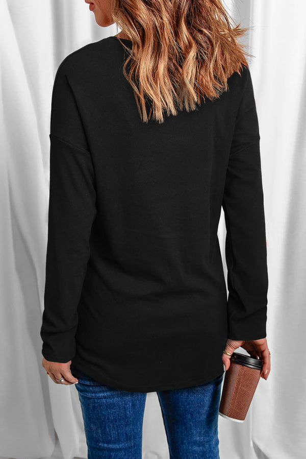 Studded Heart V-Neck Long Sleeve Top