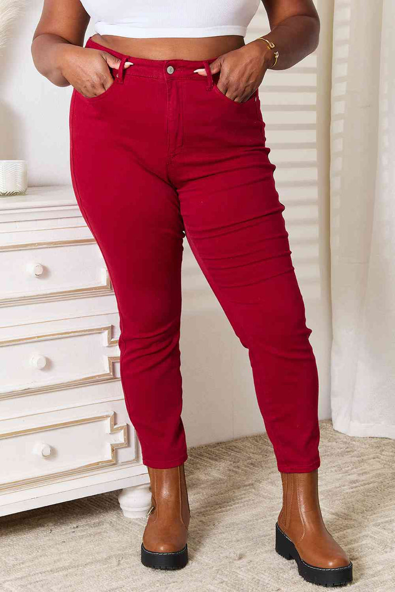 Judy Blue Tummy Control Dark Heritage Red Skinny Jeans