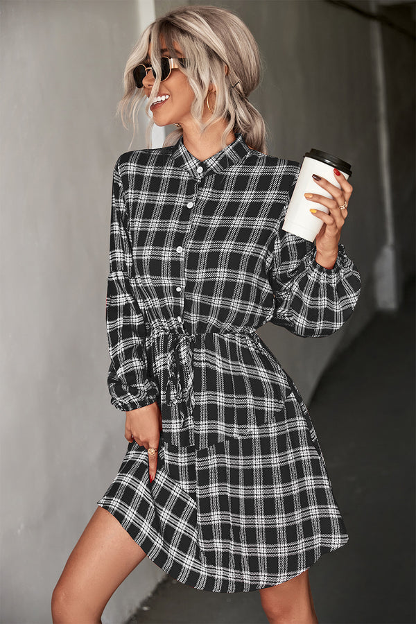 Parker Plaid Drawstring Shirt Dress | 2 COLORS