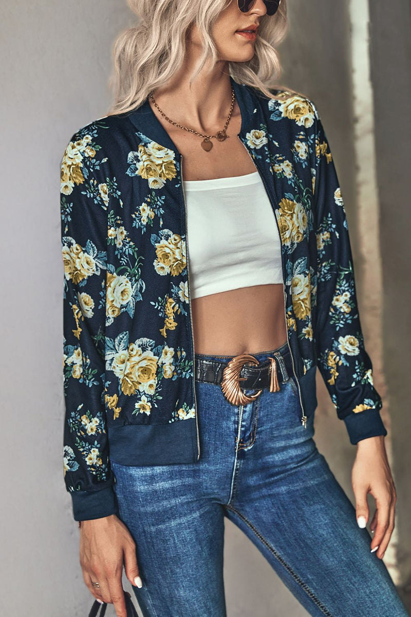 Lovely Lightweight Floral Zip Up Bomber Jacket | 3 COLORS