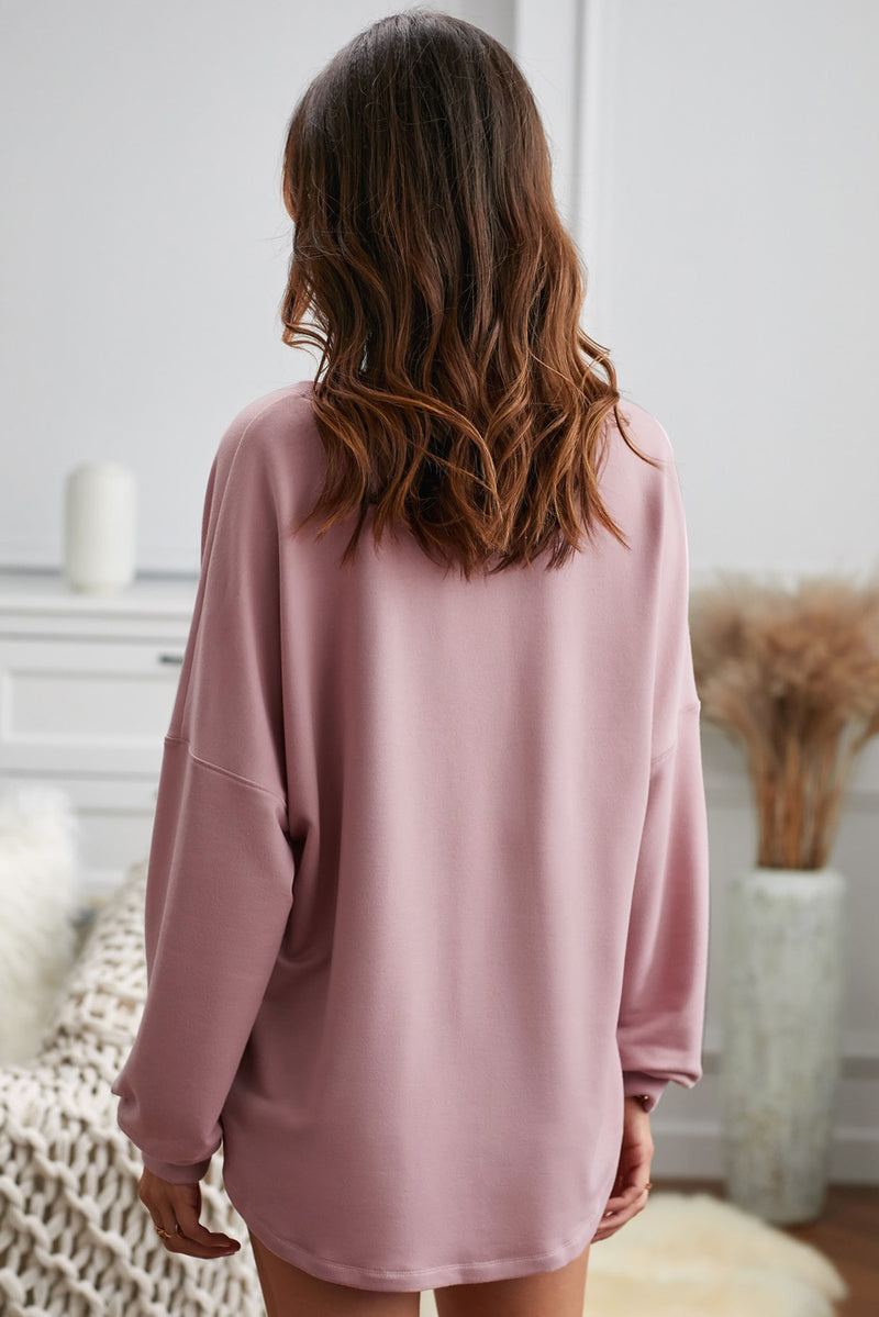 Heavenly Henley Button Curved Hem Pullover | 3 COLORS