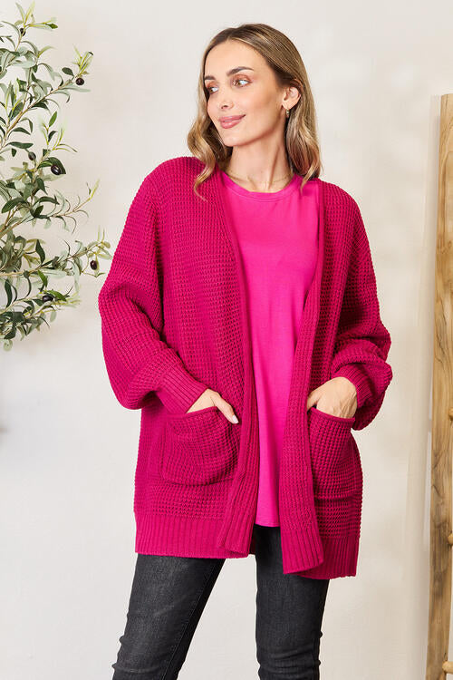 Cozy Knit Pocket Cardigan in Magenta