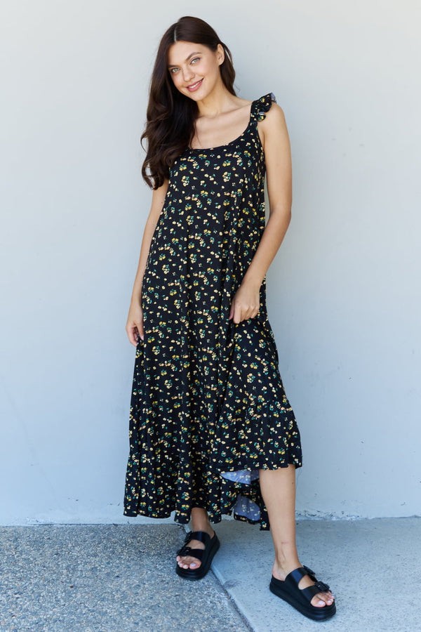 SALE! In The Garden Ruffle Floral Maxi Dress in Black