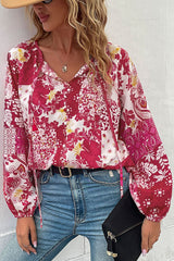 Pink Mix Boho Buttoned Tie-Neck Blouse