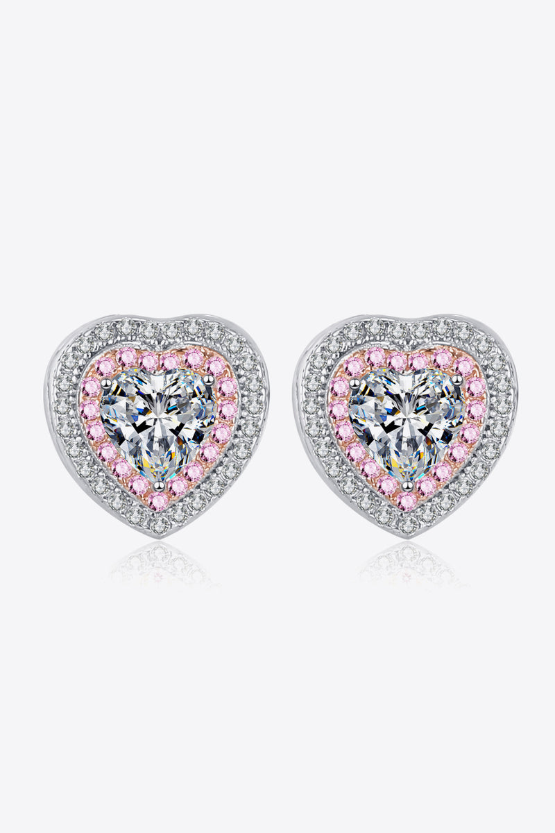 Moissanite Heart-Shaped Pink Accent Stud Earrings
