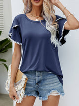 Harper Pom Trim Flutter Sleeve Tee | 6 Colors