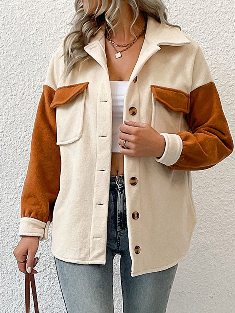 Camryn Contrast Button-Up Fleece Jacket