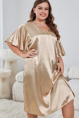 Plus Size Champagne Flutter Sleeve Nightgown Sleep Dress