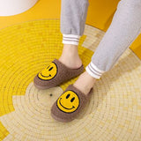 Smiley Face Slippers - Khaki/Yellow