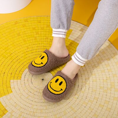 Smiley Face Slippers - Khaki/Yellow