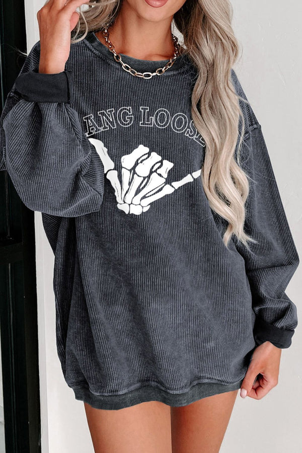 Skeleton Hand Acid Wash Graphic Sweatshirt