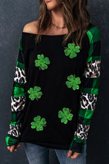 Lucky Clover Sequin Plaid Long Sleeve Shirt