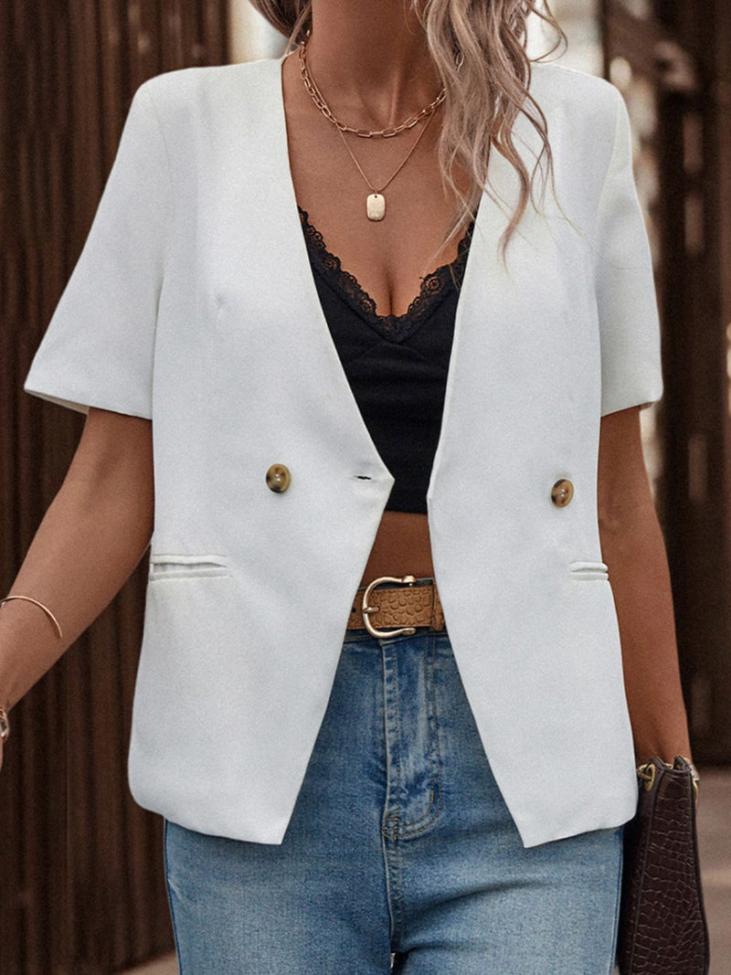 White Buttoned Short Sleeve Blazer