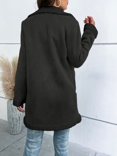 Sherpa Lined Plush Lapel Collar Pocketed Coat