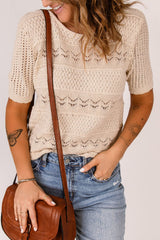 Cream Ornate Boho Knit Short Sleeve Top *PRE-ORDER* - Black Feather