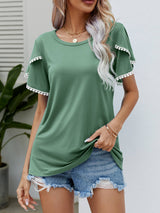 Harper Pom Trim Flutter Sleeve Tee | 6 Colors