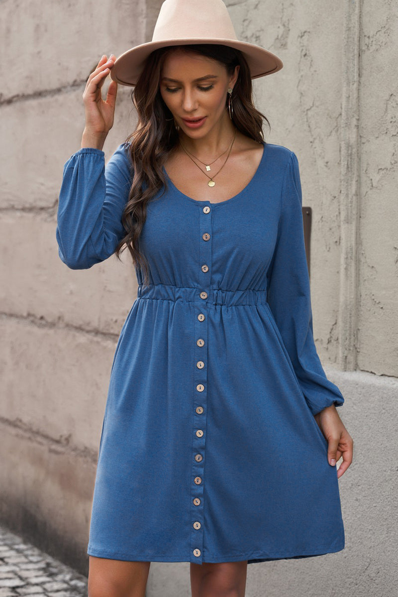 Empire Waist Button Down Long Sleeve Pocket Dress | 4 COLORS!