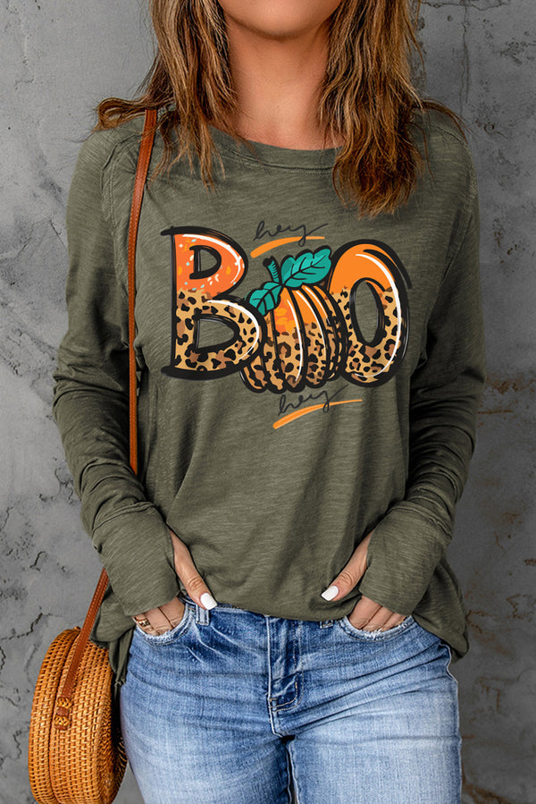 BOO Long Sleeve Thumbhole Graphic Top