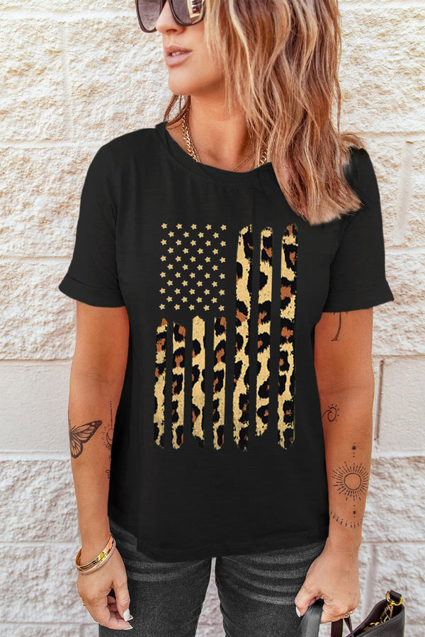 Stars and Stripes Leopard Graphic Tee