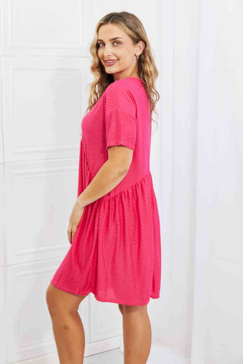 SALE! BOMBOM Another Day Swiss Dot Casual Dress in Fuchsia