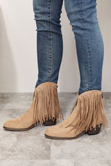 Fringe Cowboy Western Ankle Boots in Tan