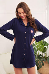 Navy Button Down Nightgown Sleep Dress