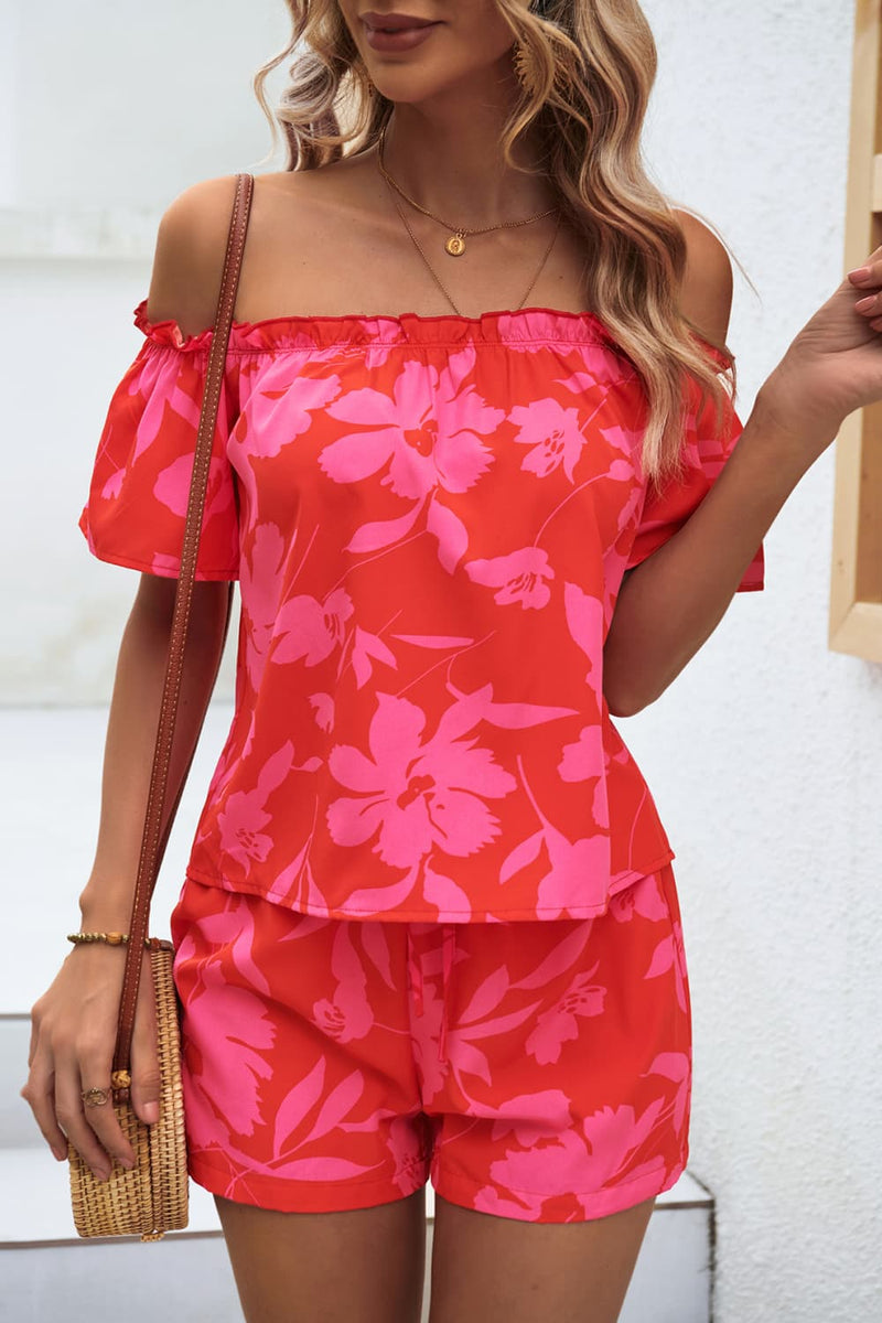 Floral Fantasy Off-Shoulder Top & Shorts Set