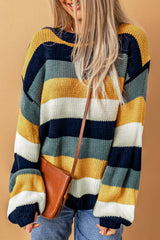 Stacie Striped Dropped Shoulder Knitted Pullover Sweater