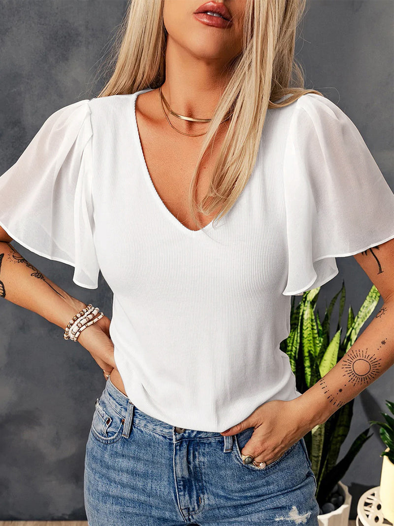 Rory Ribbed Flutter Sleeve Top | 4 Colors