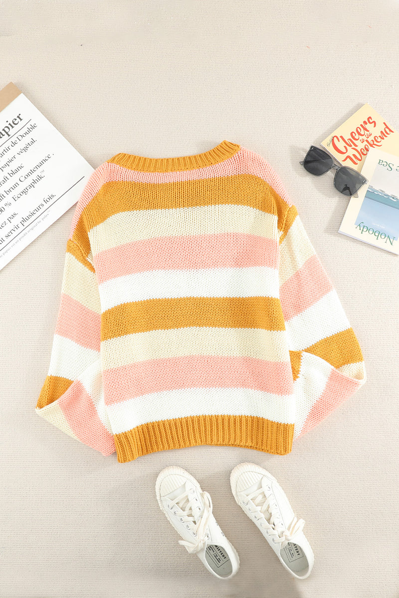 Stacie Striped Dropped Shoulder Knitted Pullover Sweater