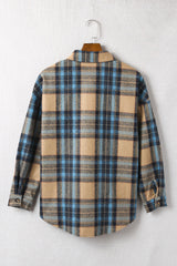 Pop of Teal Plaid Curved Hem Shirt Jacket