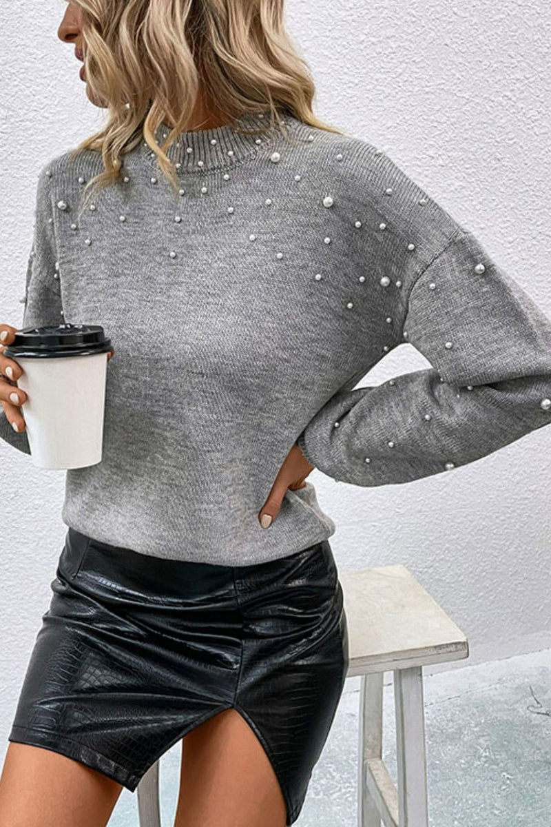 Cascading Pearl Dropped Shoulder Sweater